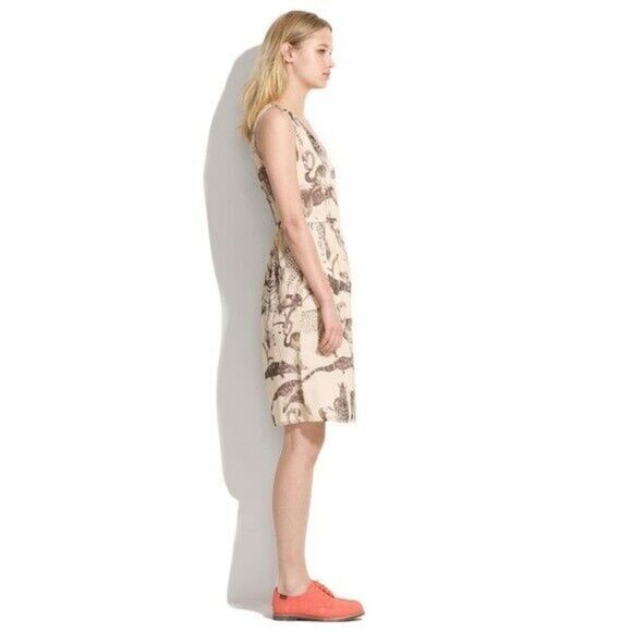 Madewell Womens Ivory Safari Silk Dress 4 Midi Sleeveless V-Neck Elephant Zebra - Picture 9 of 9